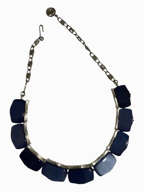 Vintage Signed Lisner Blue Thermoset Lucite Choker Necklace Silver Tone Mod 1960